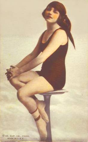 postcard-chicago-exhibit-supply-company-arcade-card-woman-sitting-on-stool-by-water-1920s